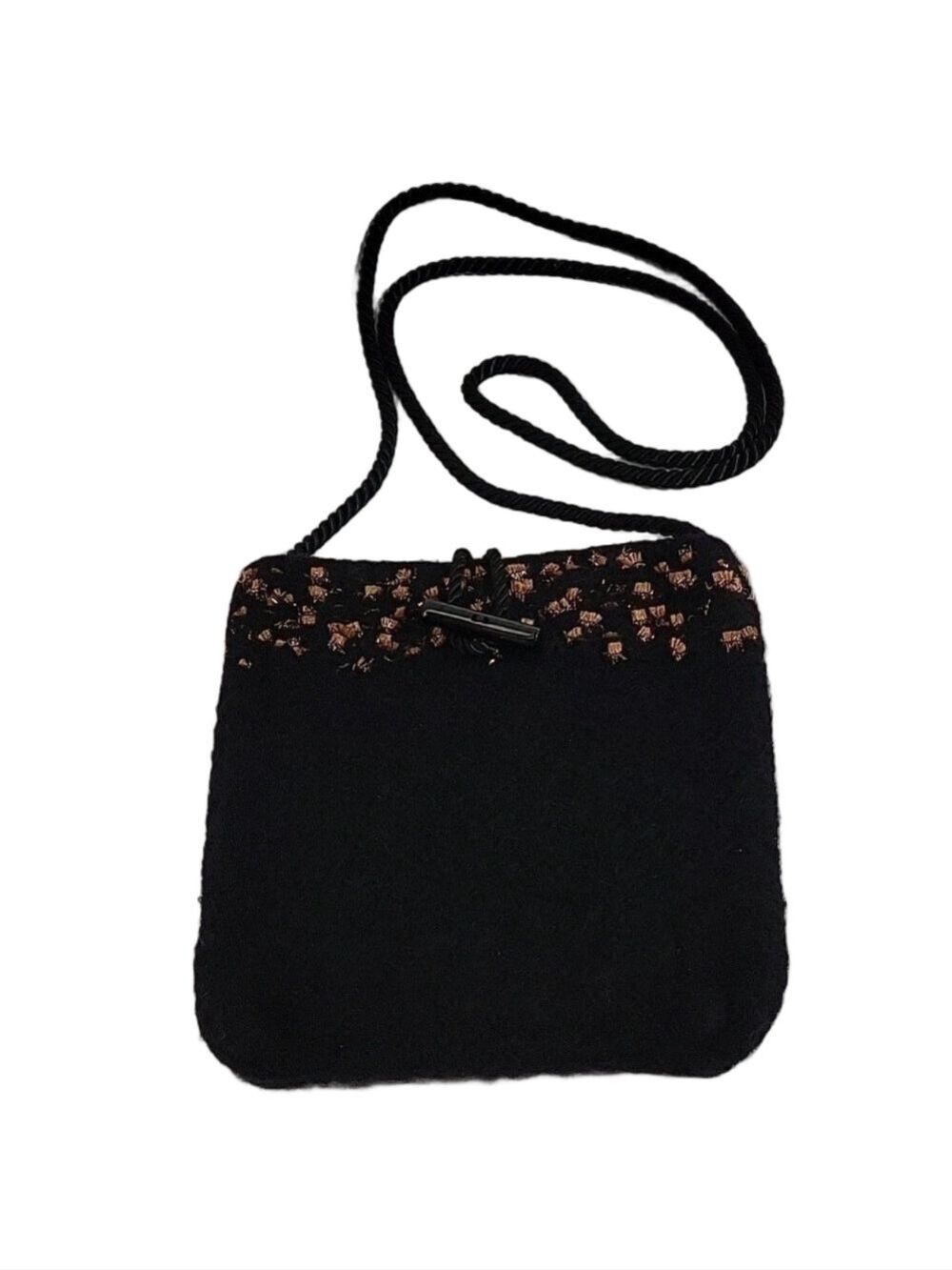 Gorgeous Black Wool/Poly Crossbody Bag with Copper Toned Material Accents